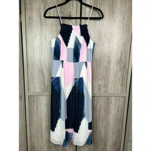 Banana Republic Dress 4 Petite Pleated Fit Flare Adjustable Straps Color Block